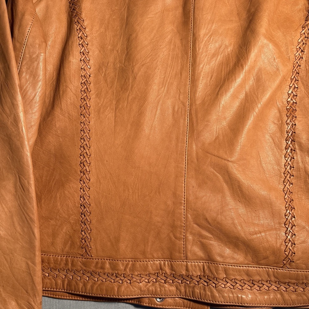 Cole Haan Collection Tan Lambskin Leather Whipstitch Moto Jacket Womens Medium - Picture 9 of 16